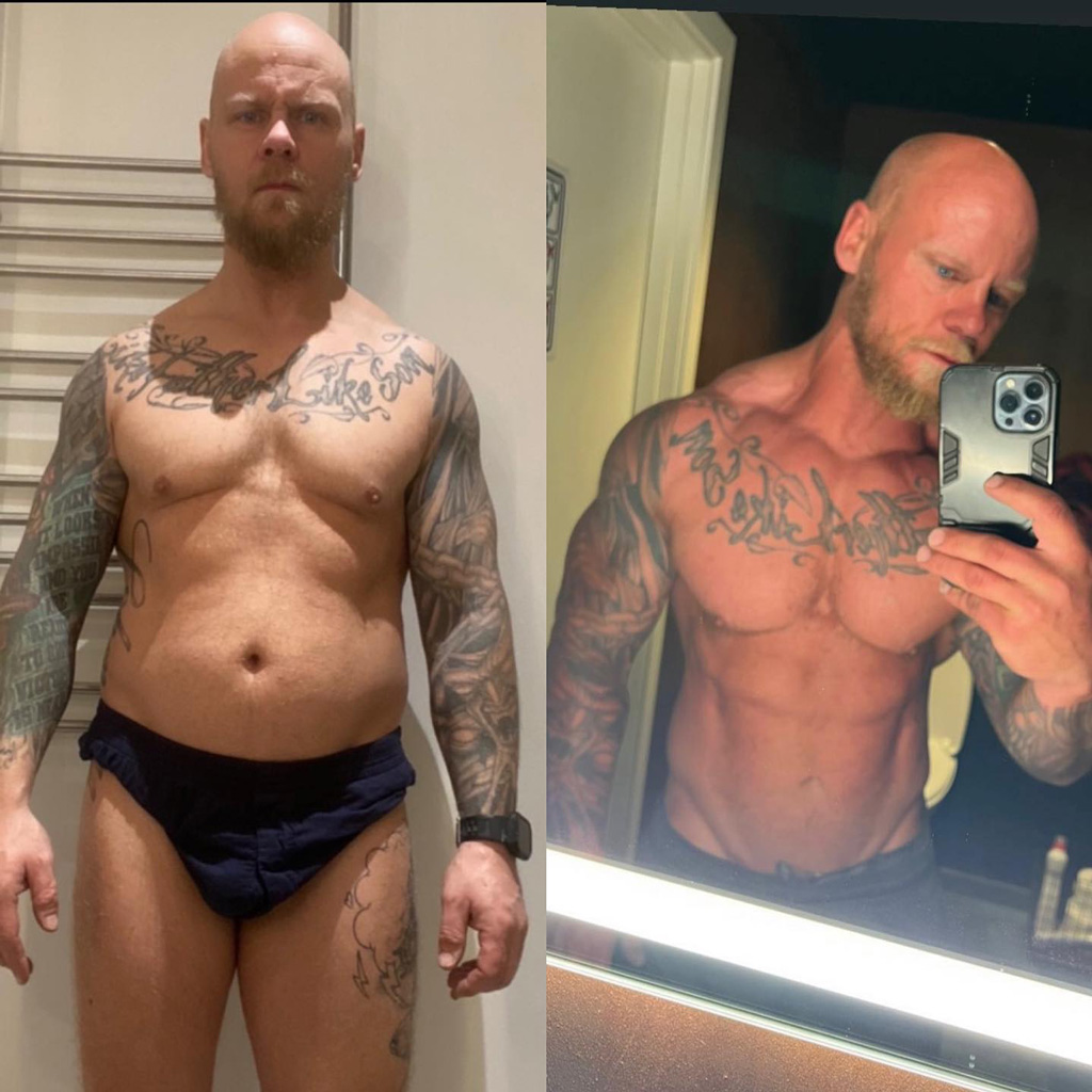 Before and after transformation of the coach, showing their progress.